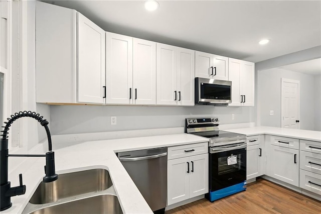 163 Oakcliff Ct, South Fulton, GA 30331 - kitchen with appliances with stainless steel finishes, a sink, light countertops, light wood-type flooring, and recessed lighting