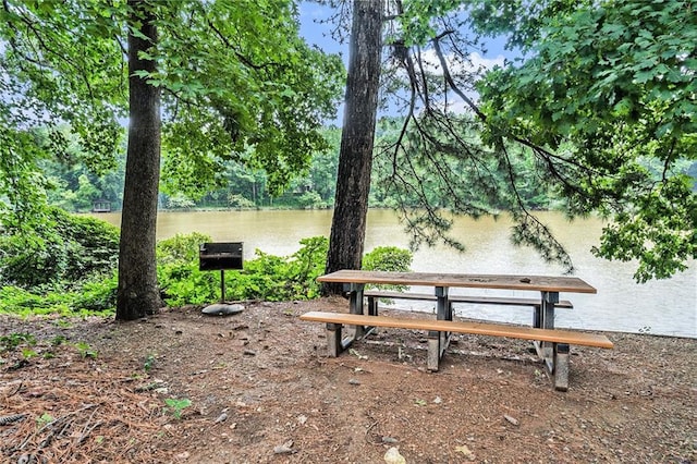 surrounding community featuring a water view