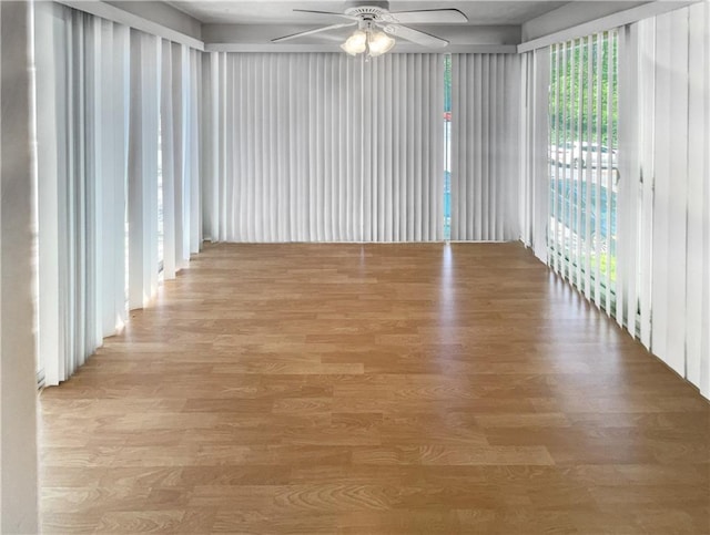 unfurnished room with wood-type flooring and ceiling fan