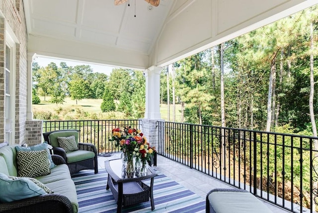 balcony with ceiling fan