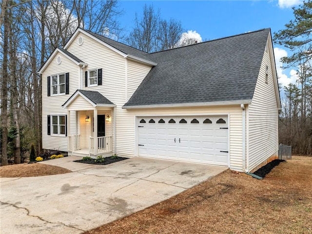 front facade with a garage