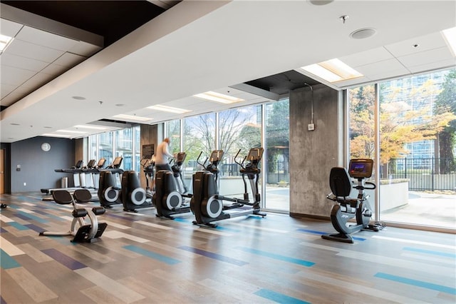 gym featuring plenty of natural light and a wall of windows