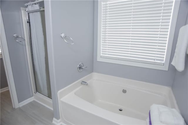 bathroom with plus walk in shower