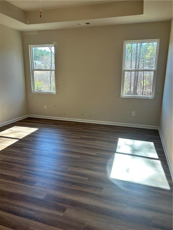 empty room featuring dark hardwood / wood-style flooring and a healthy amount of sunlight