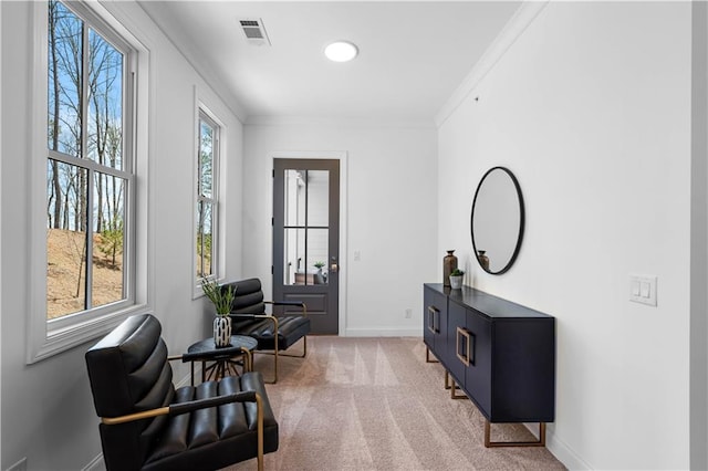 4933 Sudbrook Way Unit 230, Peachtree Corners, GA 30092 - sitting room featuring baseboards, ornamental molding, light carpet, and recessed lighting
