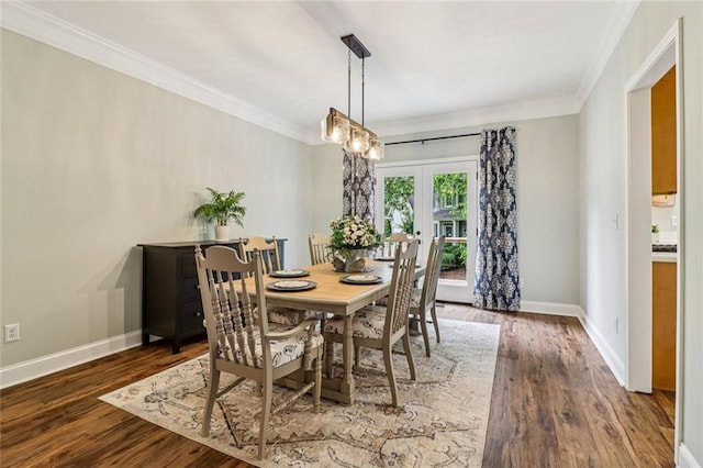 1006 Amberton Ln, Powder Springs, GA 30127 - dining room with crown molding, wood finished floors, french doors, and baseboards