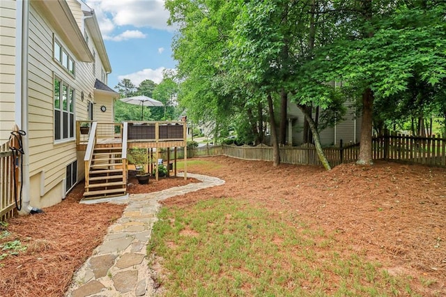 1006 Amberton Ln, Powder Springs, GA 30127 - fenced backyard with a wooden deck and stairs