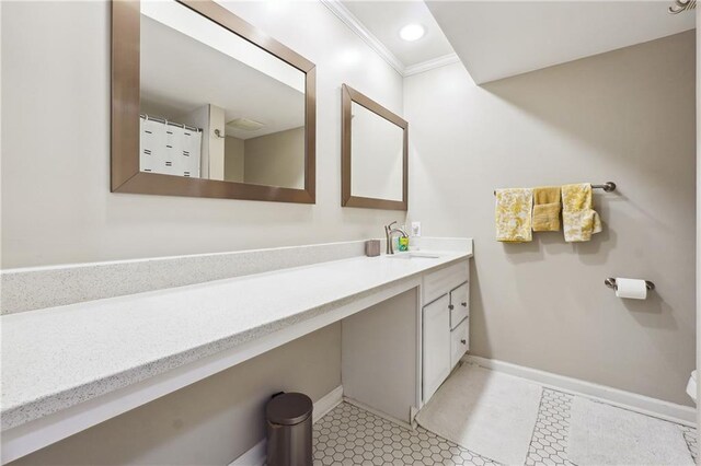 6851 Roswell Rd Unit E1, Atlanta, GA 30328 - bathroom with vanity, ornamental molding, and baseboards