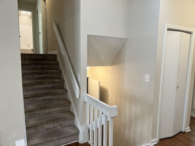 staircase featuring wood-type flooring