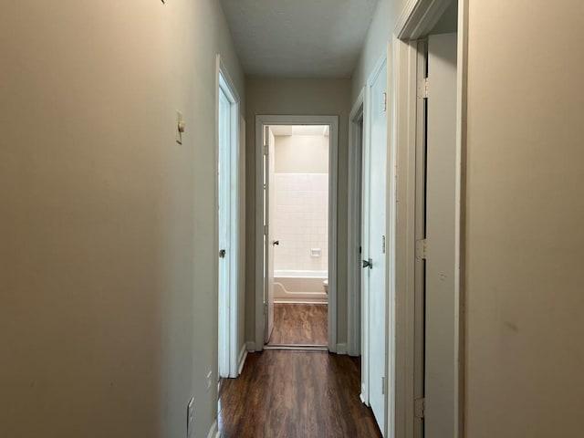 hall with dark hardwood / wood-style flooring