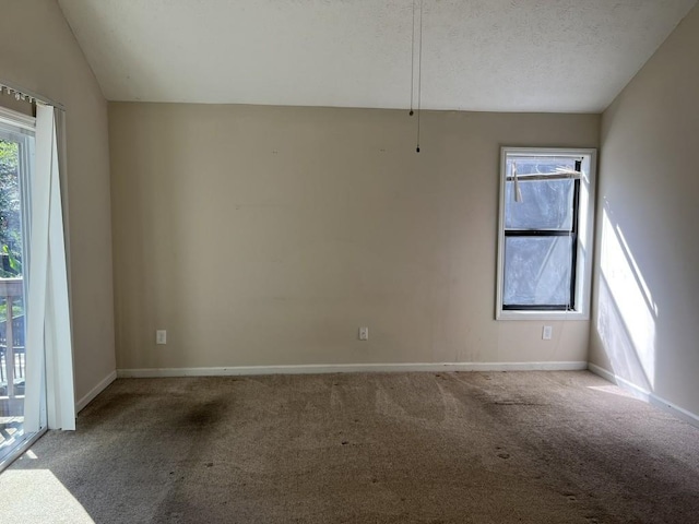 spare room with light carpet and vaulted ceiling