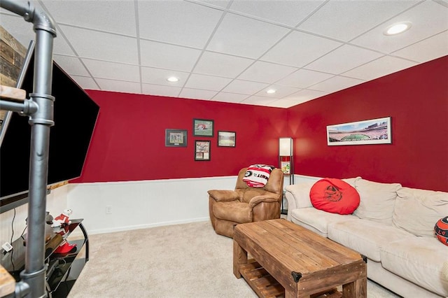 324 Kibbee Rd, Mcdonough, GA 30252 - carpeted living area with a paneled ceiling, recessed lighting, and wainscoting