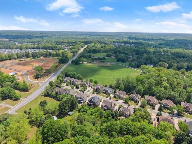 bird's eye view featuring a view of trees and a residential view