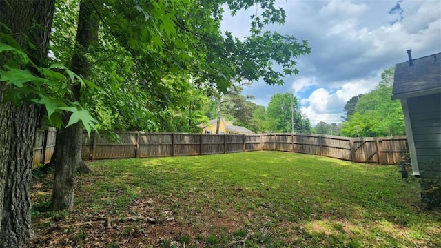 view of yard with a fenced backyard