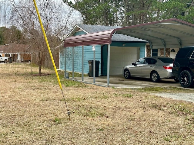 view of parking / parking lot featuring a carport and a yard