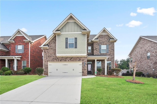 view of front facade with a front lawn, an attached garage, and driveway