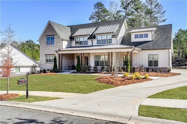 39 Telfair Ct, Acworth, GA 30101 - modern farmhouse with board and batten siding, a front lawn, a porch, and roof with shingles