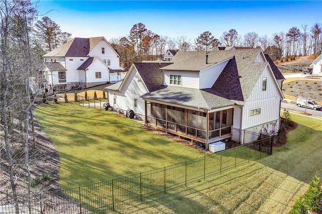 39 Telfair Ct, Acworth, GA 30101 - back of house with a sunroom, roof with shingles, and board and batten siding