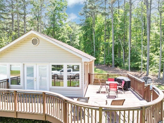 586 Old Bushmill Rd, Bremen, GA 30110 - wooden terrace with outdoor dining area and french doors