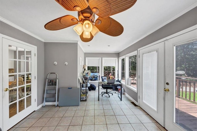 586 Old Bushmill Rd, Bremen, GA 30110 - sunroom / solarium with french doors, baseboards, tile patterned floors, and ornamental molding