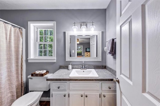 586 Old Bushmill Rd, Bremen, GA 30110 - bathroom with vanity, toilet, and a ceiling fan