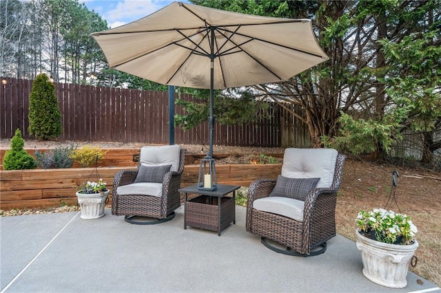 view of patio featuring fence private yard