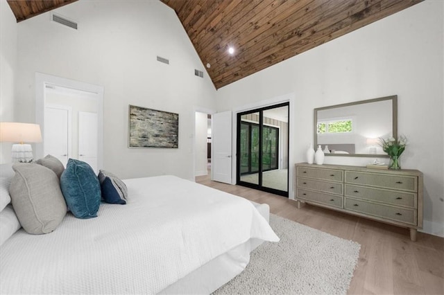 5990 Watermark Cv, Gainesville, GA 30506 - bedroom with wooden ceiling, access to exterior, wood finished floors, high vaulted ceiling, and baseboards