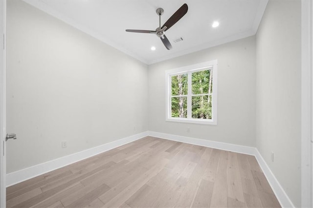 5990 Watermark Cv, Gainesville, GA 30506 - empty room with light wood-type flooring, ceiling fan, baseboards, recessed lighting, and ornamental molding