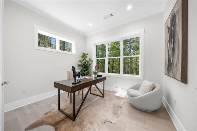 5990 Watermark Cv, Gainesville, GA 30506 - office featuring light wood-style floors, baseboards, recessed lighting, and ornamental molding