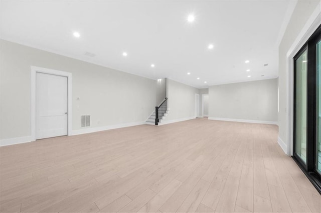 5990 Watermark Cv, Gainesville, GA 30506 - basement featuring light wood-type flooring, stairway, recessed lighting, and baseboards
