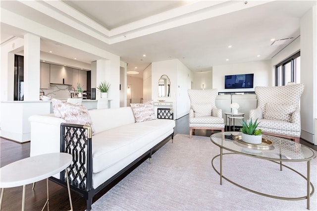 living room featuring light wood-style floors and recessed lighting