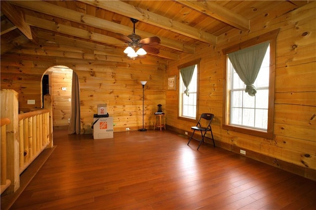 1225 Pitts Chapel, Newborn, GA 30056 - bonus room featuring arched walkways, wooden ceiling, wood finished floors, wood walls, and ceiling fan