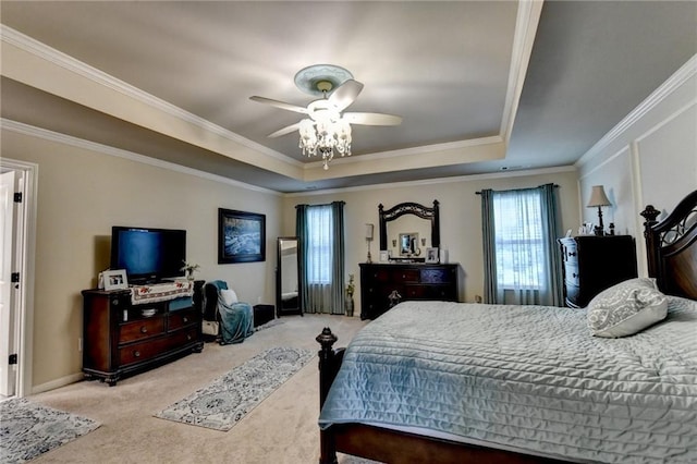 1211 Chapel Estates Way, Dacula, GA 30019 - carpeted bedroom with a tray ceiling, ornamental molding, and ceiling fan