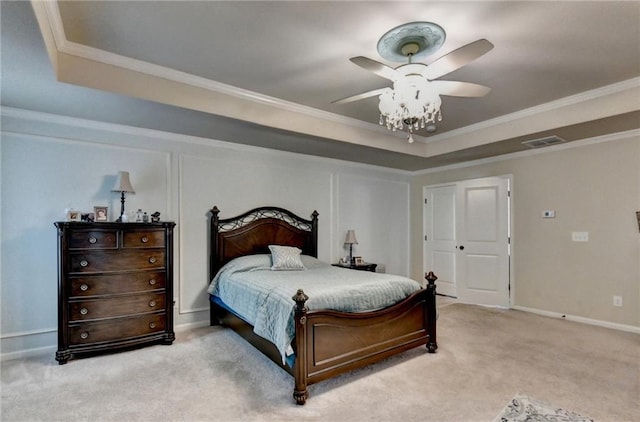 1211 Chapel Estates Way, Dacula, GA 30019 - carpeted bedroom featuring crown molding, ceiling fan, and a raised ceiling
