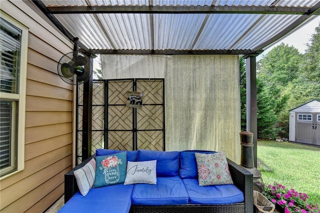 1211 Chapel Estates Way, Dacula, GA 30019 - view of patio / terrace featuring an outdoor hangout area and a storage unit