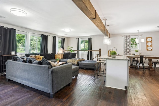 877 Lee Andrews Ave SE, Atlanta, GA 30315 - living area featuring beam ceiling and dark wood-style floors