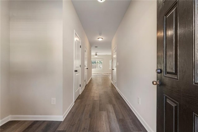 hall with dark hardwood / wood-style flooring