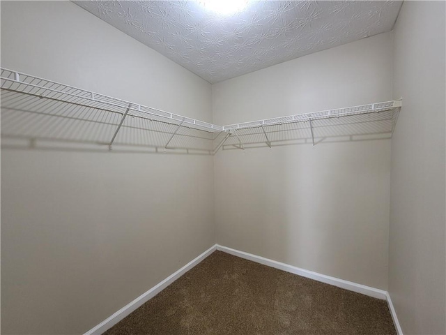 spacious closet featuring dark colored carpet