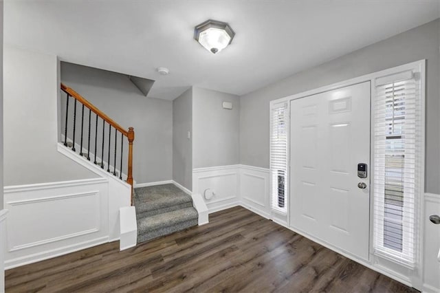 foyer entrance featuring dark wood-type flooring and plenty of natural light