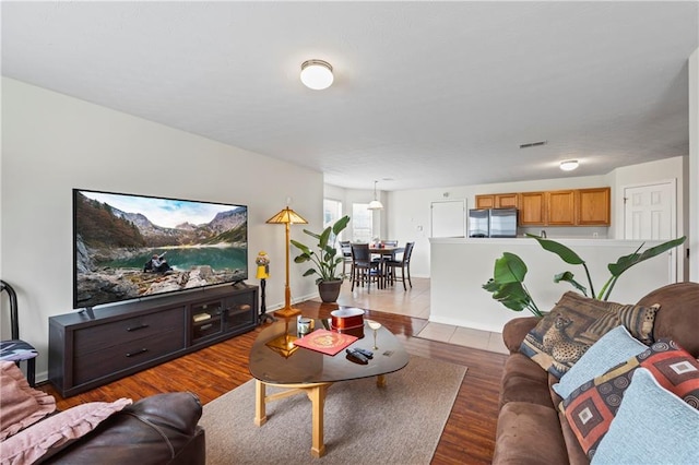 living room with wood-type flooring