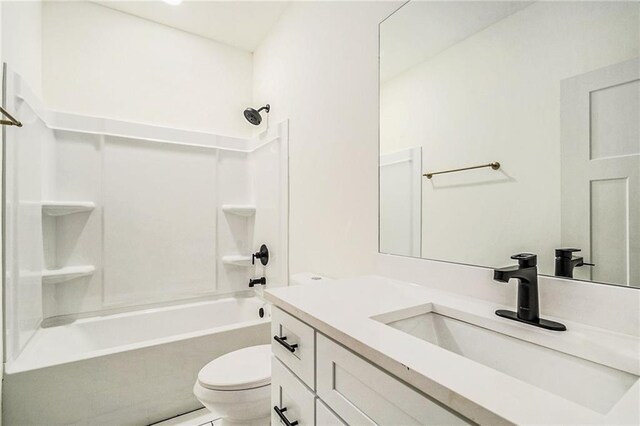 full bathroom featuring vanity, toilet, and bathing tub / shower combination