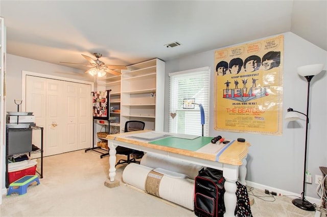 1360 Stampmill Way, Lawrenceville, GA 30043 - rec room with ceiling fan, carpet flooring, and a desk