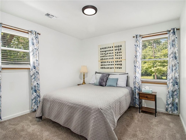 bedroom with carpet flooring and multiple windows