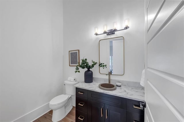 bathroom featuring vanity, toilet, and wood-type flooring