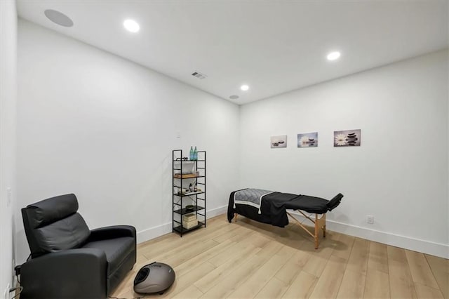 living area with light hardwood / wood-style flooring