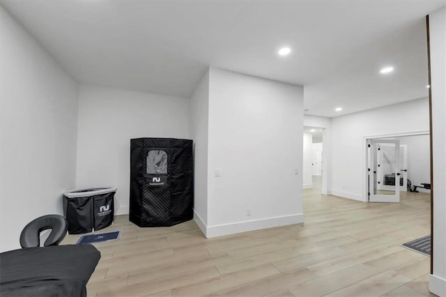 living area with light hardwood / wood-style flooring