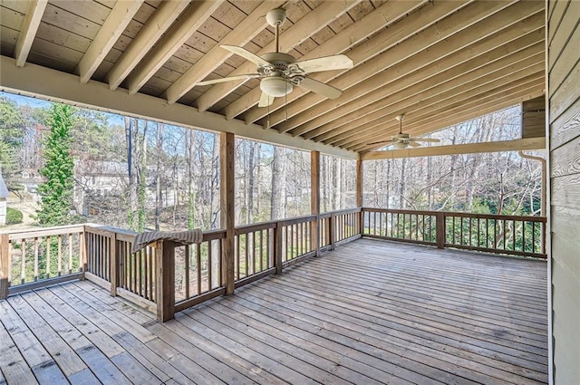 wooden deck with ceiling fan