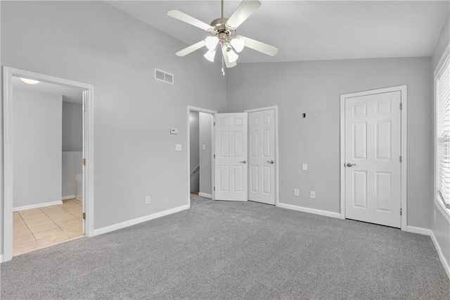 full bath with visible vents, toilet, tile patterned flooring, vanity, and a bath