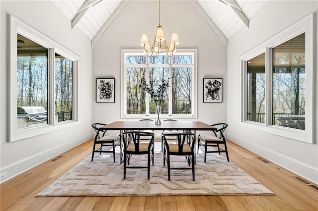 605 Claxton Ln, Milton, GA 30004 - dining room with light wood finished floors, visible vents, beam ceiling, and an inviting chandelier