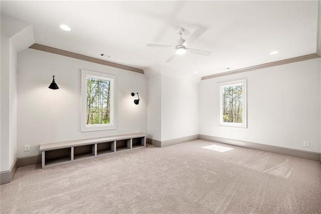 605 Claxton Ln, Milton, GA 30004 - carpeted spare room featuring plenty of natural light, ornamental molding, ceiling fan, and visible vents